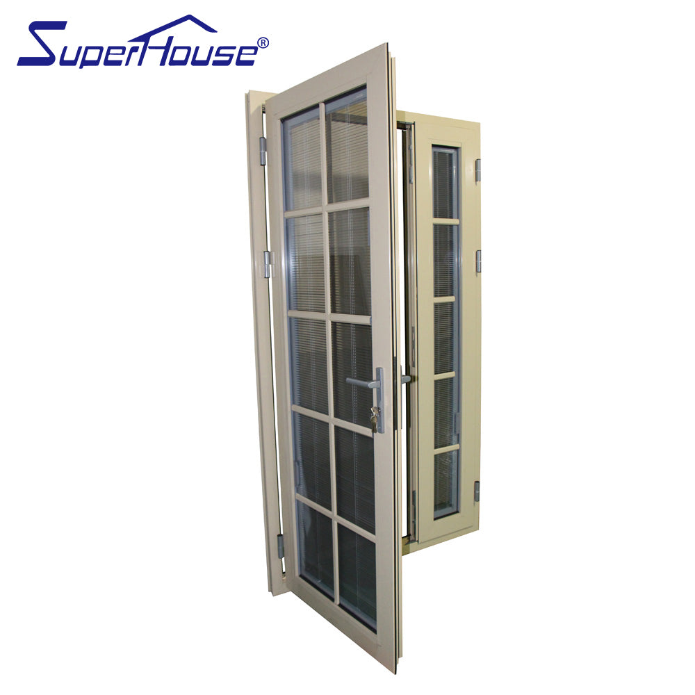 Superwu Australia thermally broken tempered glass hinge doors french doors with decorate grill aluminum doors