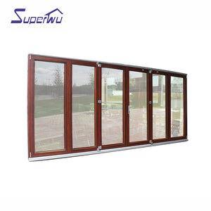 Superwu Aluminum folding glass door wooden designs wooden frame bifolding door