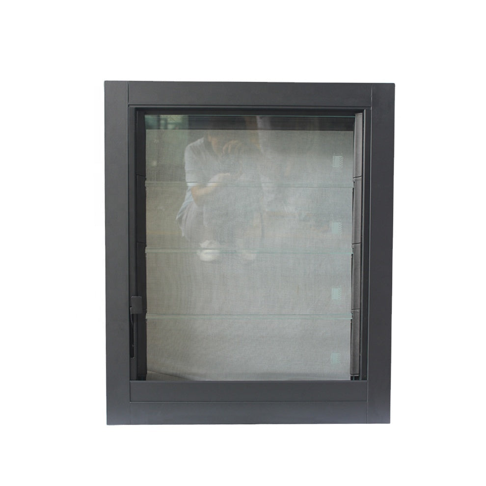 Superwu Aluminum frame double toughened glass louver windows black color shutter louver windows