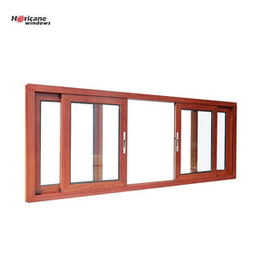 Superhouse Horizontal wooden white 4 panel tempered glass aluminium sliding windows with mosquito net