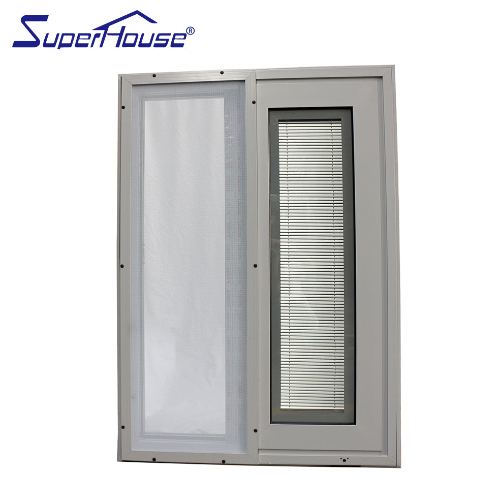 Superwu Aluminum sliding window with stainless steel security mesh and insert blinds with timber reveal