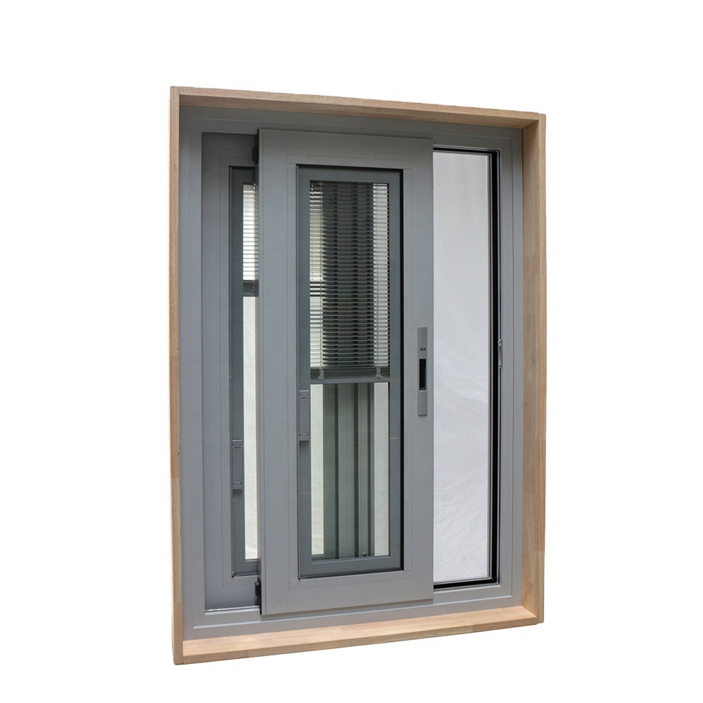 Superwu High quality sliding window aluminum with insert blinds and timber reveal with double glazed