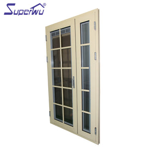 Superwu Aluminum Double Glazed Swing Pivot French Revolving Entry Door With Decorate Door