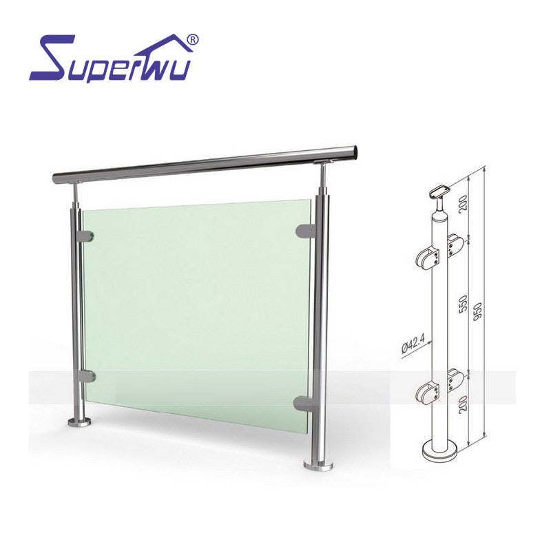 Superwu Standard Superior Quality Aluminum Alloy Glass Australia Stair Railings / Handrails Fence or Handrail or Balustrade Flooring
