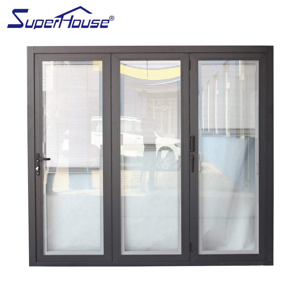 Superhouse AS2047 NFRC AAMA NAFS NOA standard thermal break aluminum folding door commercial with blinds inside