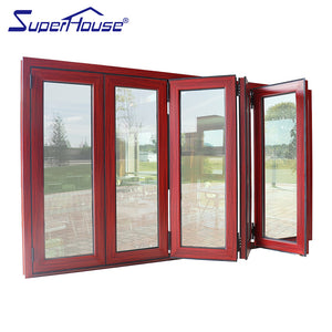 Superwu Special design commercial red wooden color folding door wholesale cheap price bifolding doors