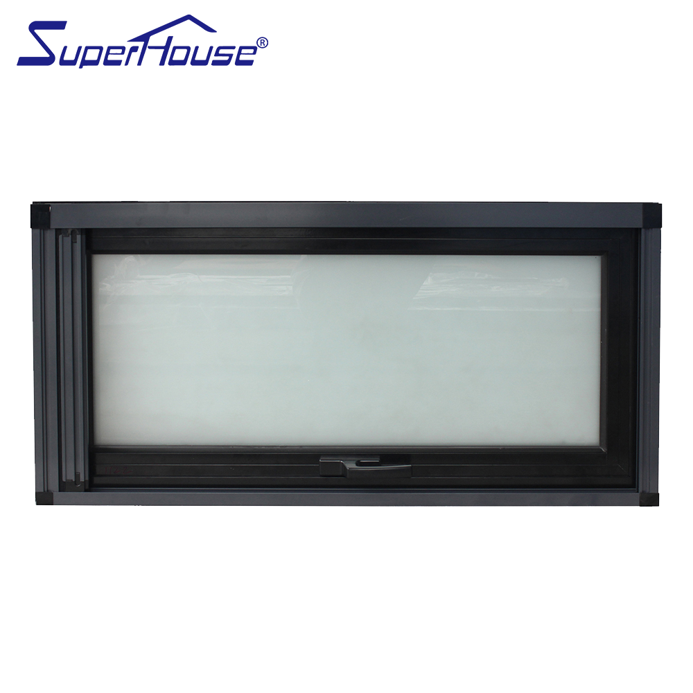 Superwu Aluminum black awning window double glazed tempered glass windows with flyscreen