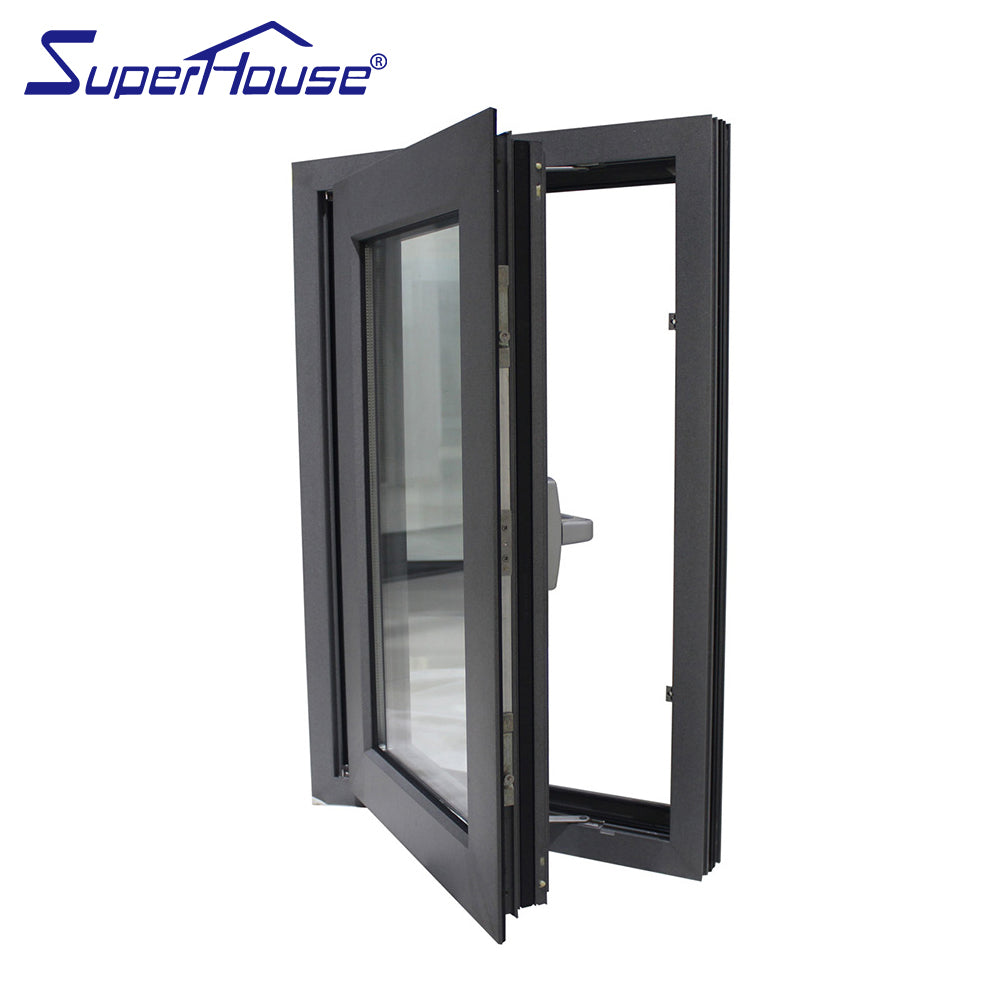 Superhouse Australian Aluminum Non-Thermal Break Frame Casement Windows With Black Powder Coating Surface Finish