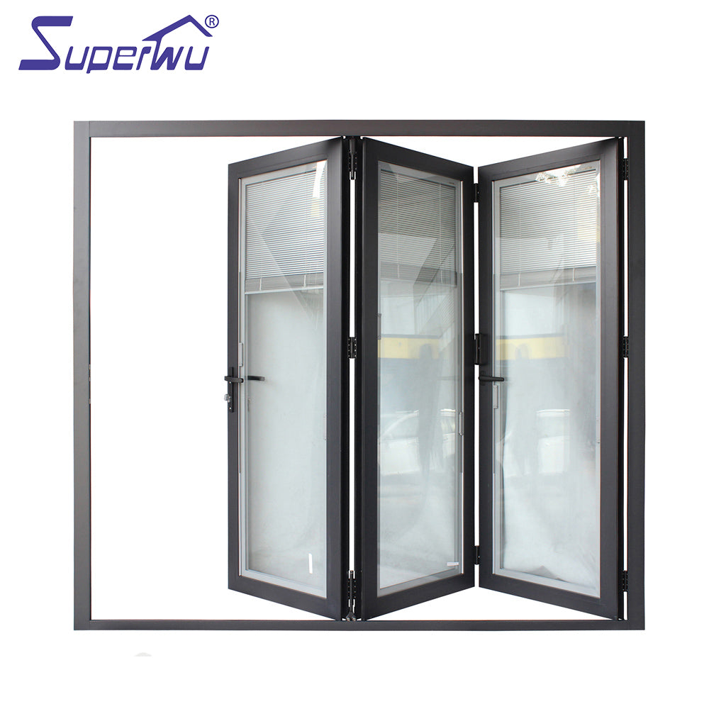 Superwu soundproof aluminum frosted glass bi folding bedroom door