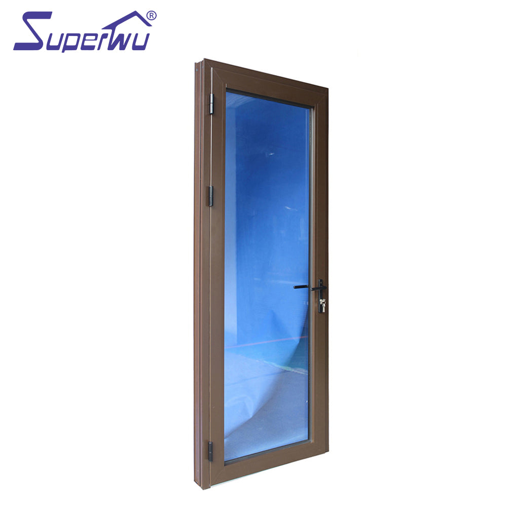 Superwu Aluminum hinged doors brown coffee color powder coated double glazed aluminum doors