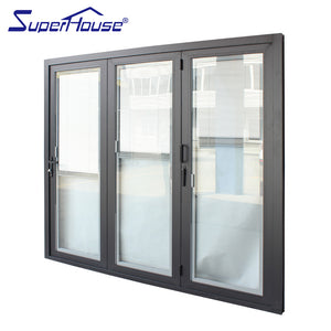 Superhouse 10 Year Warranty Wholesale Exterior Patio Black Folding Aluminum Frame Glass Stack Bifold Door In China
