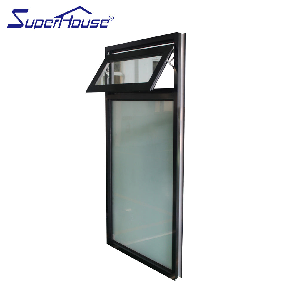 Superwu Double glazed black color commercial use frosted glass awning windows Sydney chain winder