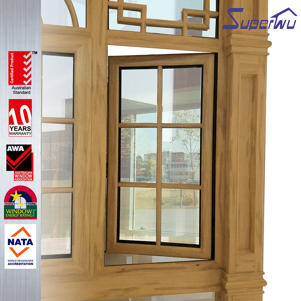 Superwu Customized wood color thermal break aluminum stainless steel window specification of aluminium doors and windows
