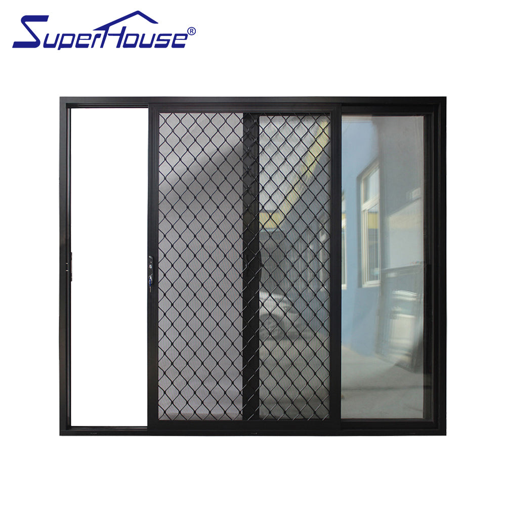 Superhouse Hurricane proof NFRC/ NOA/AS2047 standard commercial double glass sliding door grill design