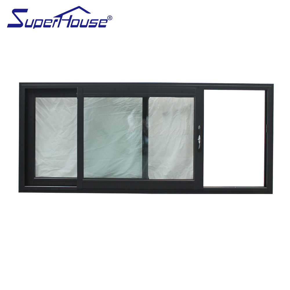 Superwu Double glass waterproof aluminum sliding window black color profile window meet Australia standard