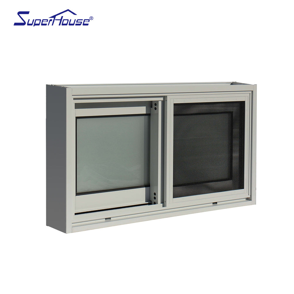 Superwu Aluminum sound proof double toughened frosted glass sliding windows with fly net windows