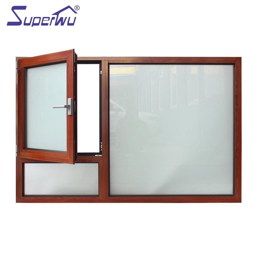 Superwu Aluminum tilt and turn widnows with fixed part windows wooden color modern design cheap price