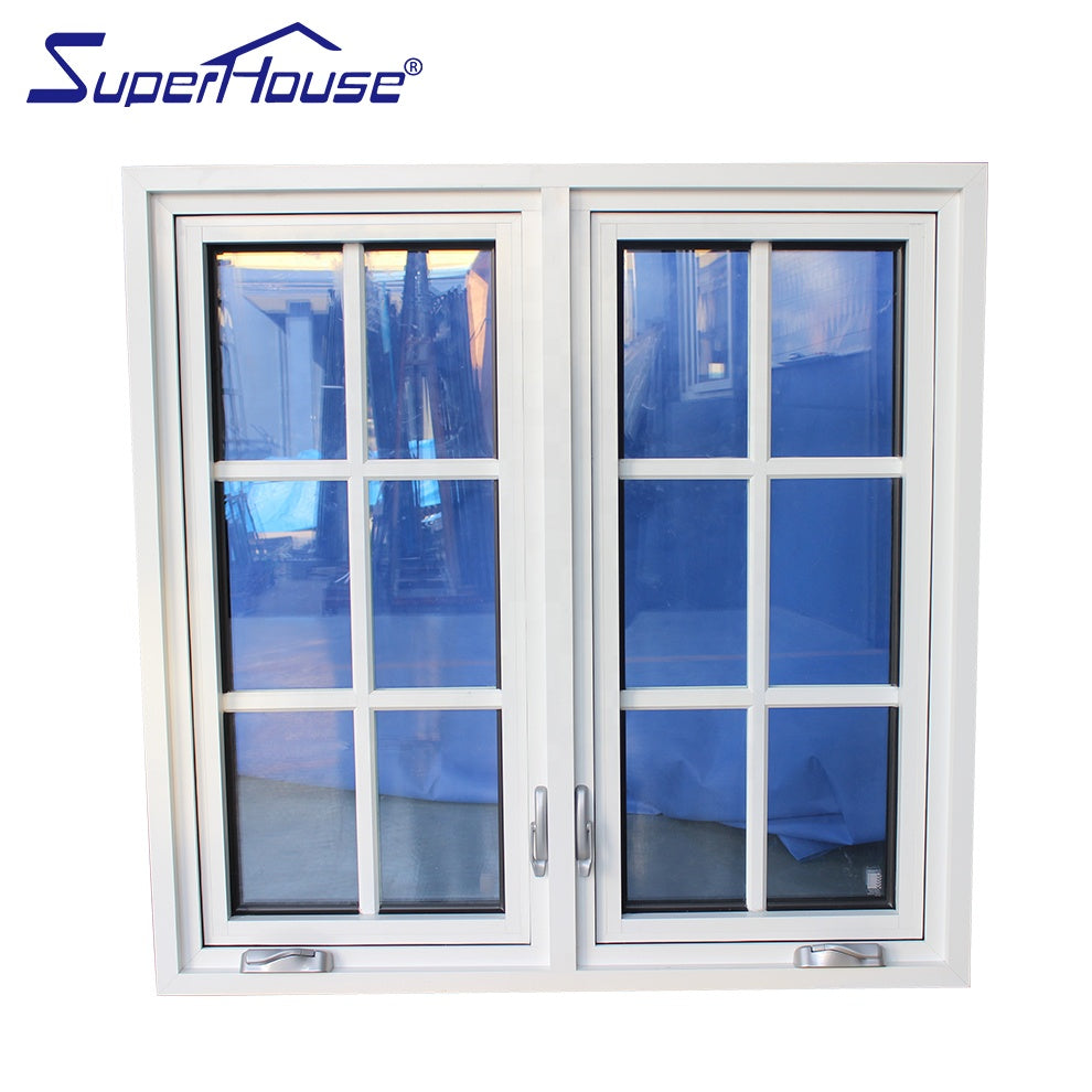 Superhouse USA style white color crank casement window french window with decoration colony bar