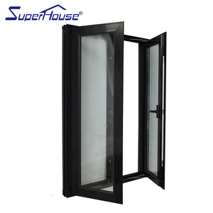 Superhouse North America NFRC and NOA standard high quality double glass aluminum casement window with retractable flyscreen