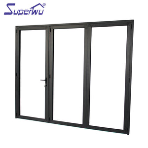 Superwu Aluminum powder coating outdoor double toughened glass aluminium bi folding glass door