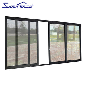 Superhouse NOA NFRC AS2047 standard commercial black color aluminum 4 panels sliding door