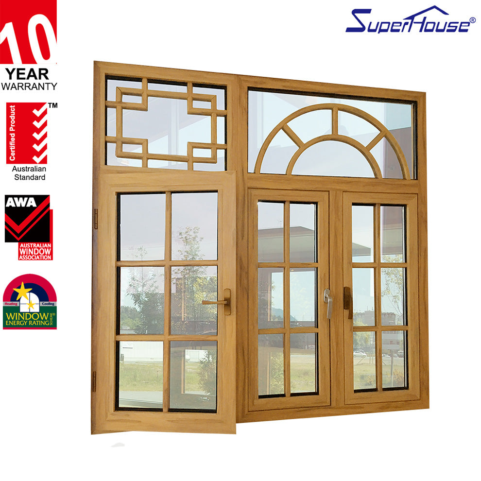 Superhouse Wooden Color Powder Coating Aluminum Casement Window