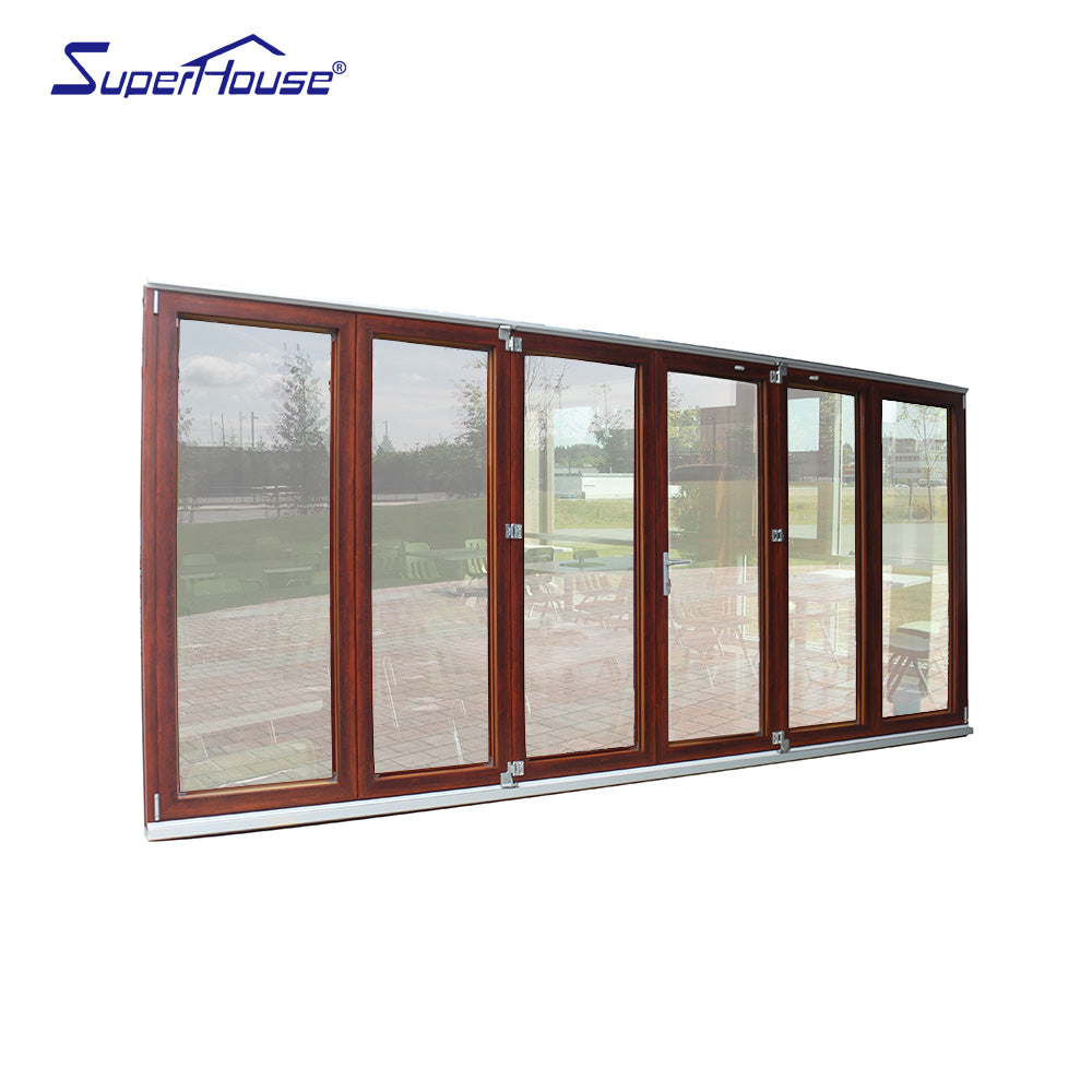 Superhouse AS2047 Standard wood color double glass aluminium folding doors with big view