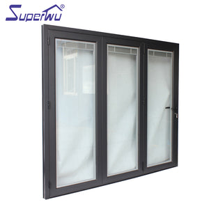 Superwu Modern aluminium frames double glazed folder door exterior folding glass door bi folding door