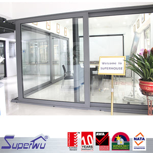 Superwu Commercial Home 3 panel safety glass aluminium stacker sliding door