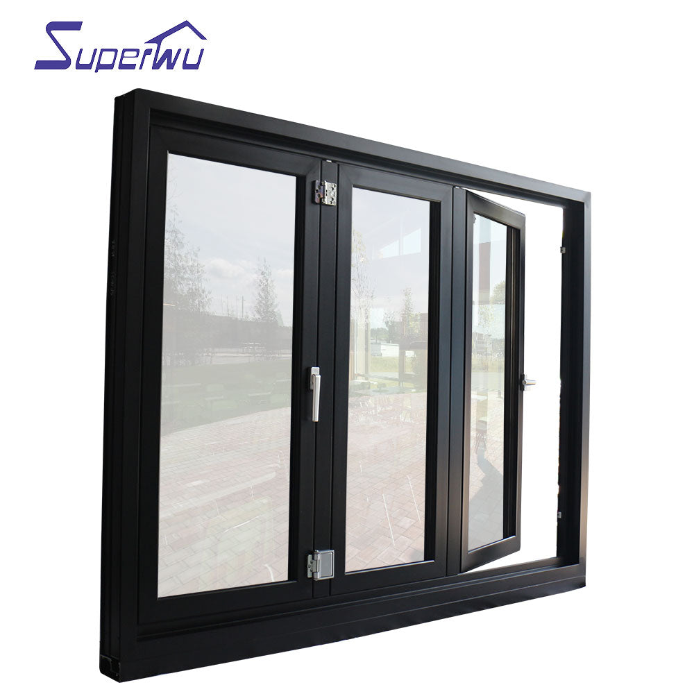 Superwu Australian Standard aluminium double glazed folding window ventilation bifold window black color three panels