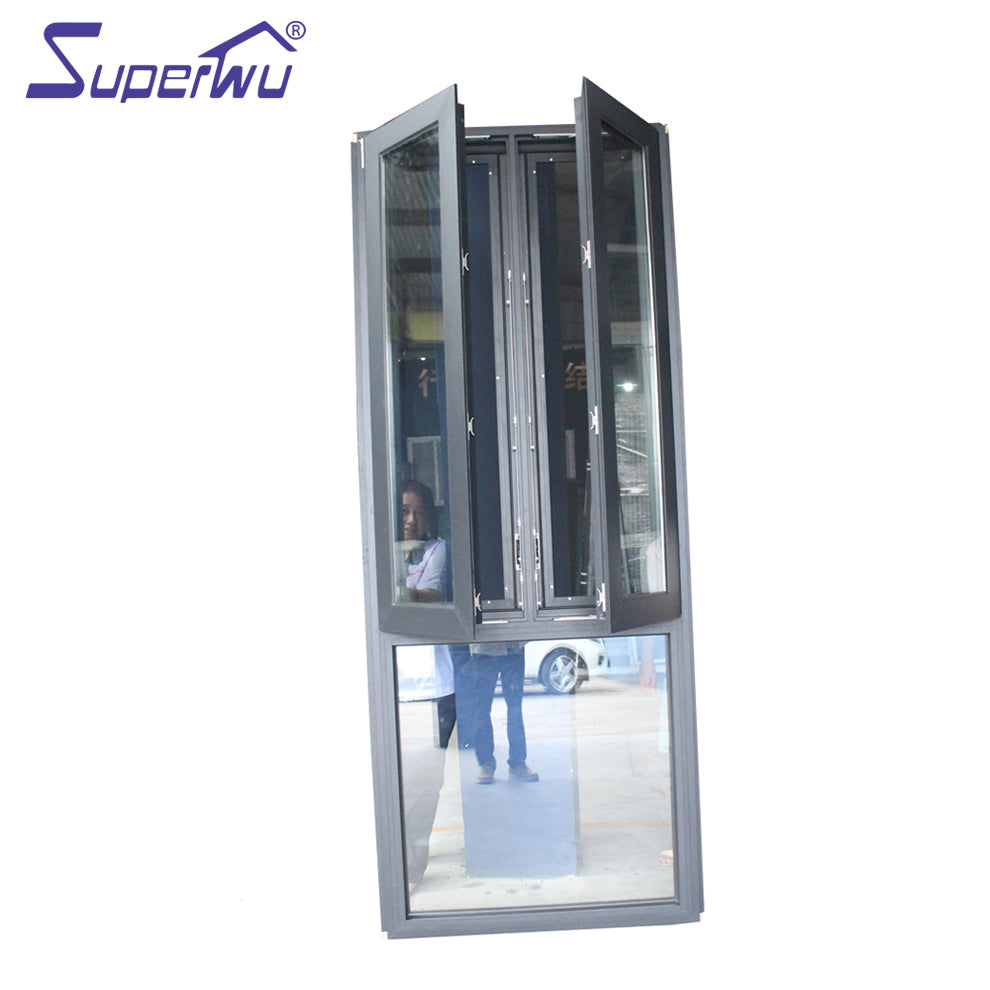 Superwu Wholesale Aluminum Large French Swing Type Black Color Casement Window with Mosquito Net Open Outside