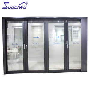 Superwu Australian standard popular big view black aluminium frame bi-folding door with retractable flyscreen