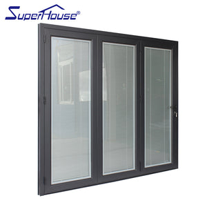 Superhouse 10 Year Warranty Wholesale Exterior Patio Black Folding Aluminum Frame Glass Stack Bifold Door In China