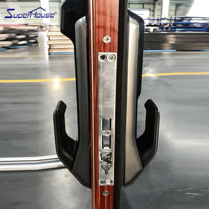 Superhouse Customized wooden color aluminum front french swinging doors equipped intelligence lock cat eyes
