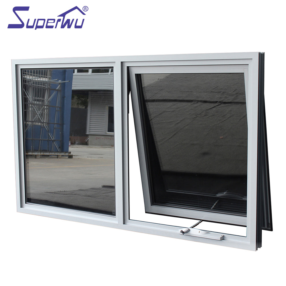 Superwu Australian Standard Aluminum Double Temper Glass Awning Window With Mosquito Net