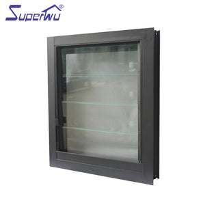 Superwu Aluminum frame double toughened glass louver windows black color shutter louver windows