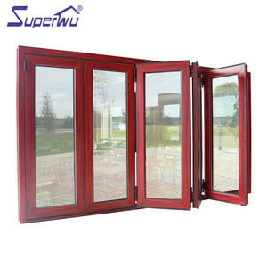Superwu Wood grain aluminum glass fold window for sale
