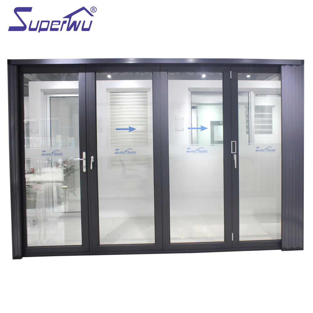 Superwu Australia standard aluminum four panels folding bi fold doors best quality with retractable fly screen