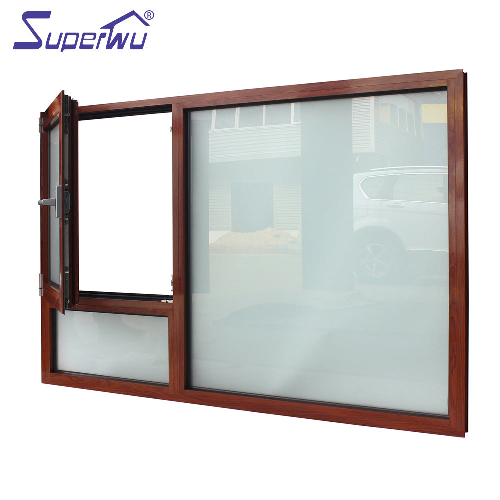 Superwu SP56T upvc double Wood grain color Aluminium Tilt&Turn Window