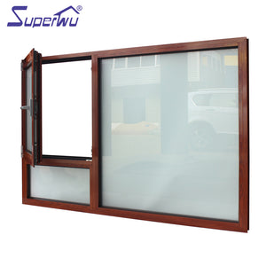 Superwu SP56T upvc double Wood grain color Aluminium Tilt&Turn Window