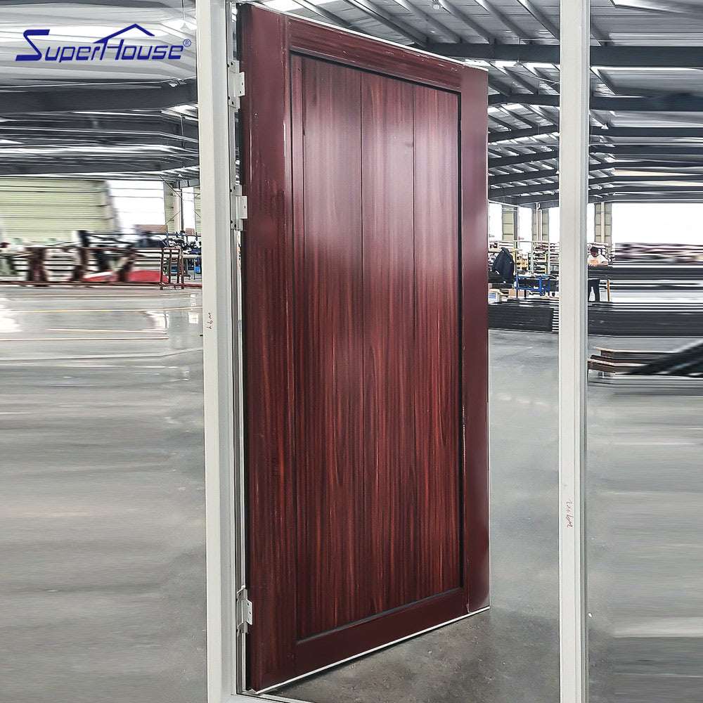 Superhouse Customized wooden color aluminum front french swinging doors equipped intelligence lock cat eyes