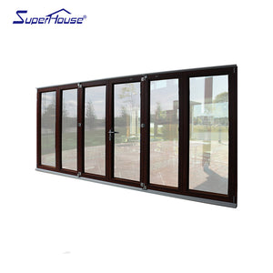Superhouse NFRC AS2047 AS2208 Standard commercial wood color double glass aluminum folding door