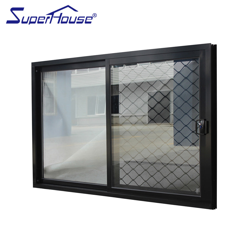 Superwu Australia standard black aluminum sliding windows with security mesh safety best sale