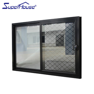 Superwu Australia standard black aluminum sliding windows with security mesh safety best sale