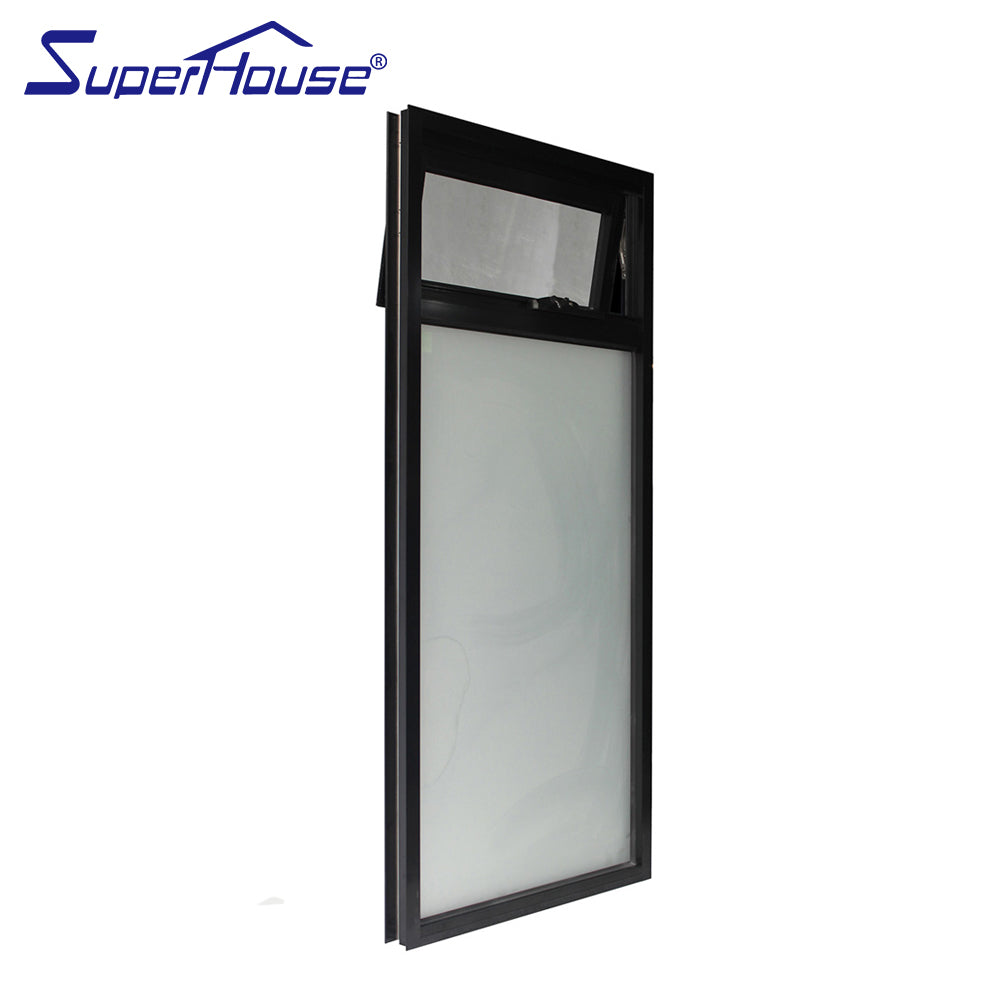 Superwu Double glazed black color commercial use frosted glass awning windows Sydney chain winder