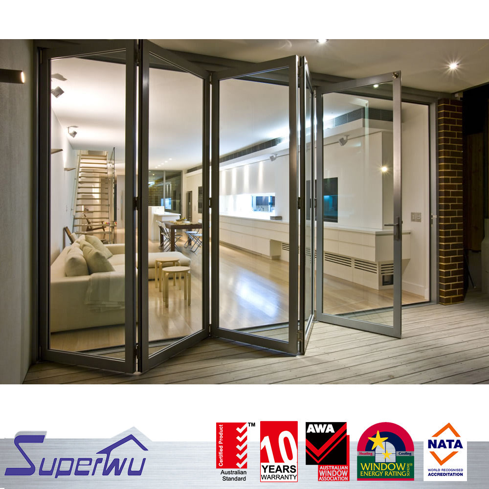 Superwu Aluminum powder coating outdoor double toughened glass aluminium bi folding glass door