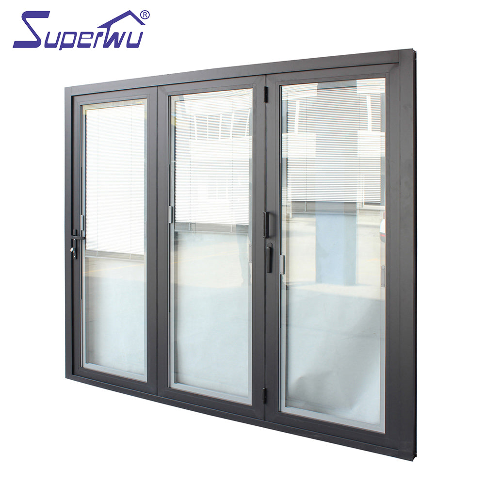 Superwu Aluminum folding door double tempered glass with shutters new design bi-folding door