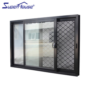 Superwu Australia standard black aluminum sliding windows with security mesh safety best sale