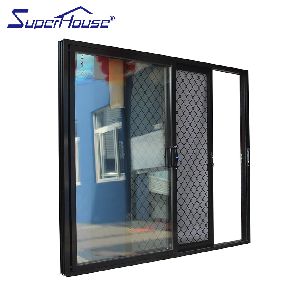 Superhouse Aluminum double tempered glass three panels sliding stacking door