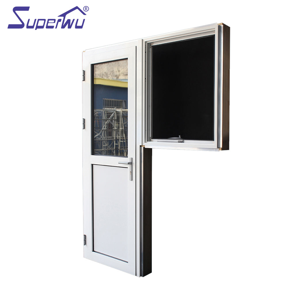 Superwu New design half toughened glass half aluminum panel hinged doors aluminum glazed french doors